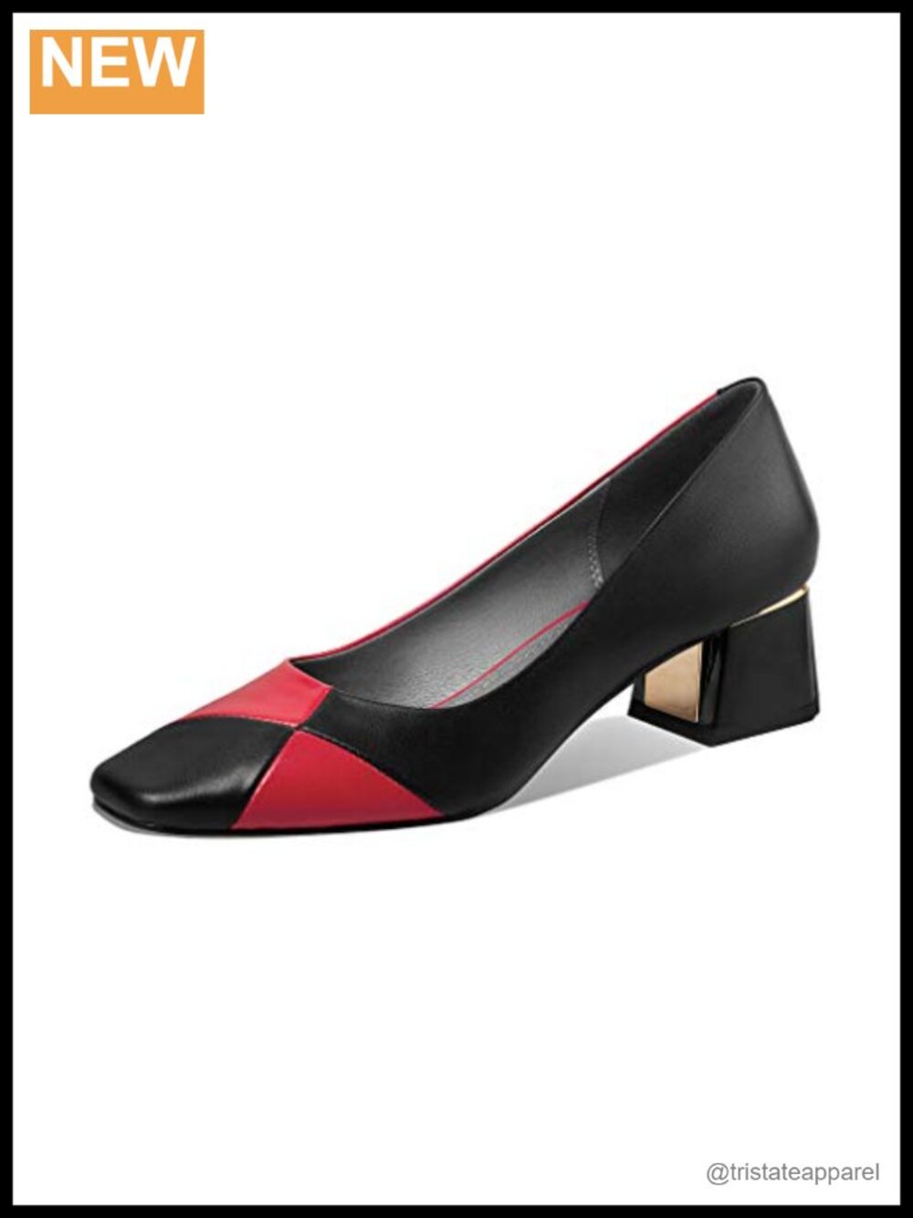 Genuine Leather Women's Square Toe Low Chunky Heel Slip On Pump Shoes